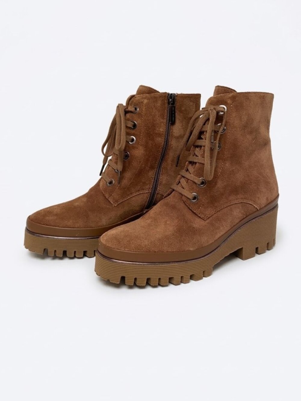 Pons Quintana Brown Suede Cognac Lace Up Lug Sole Combat Boots US SZ 8 EU 38